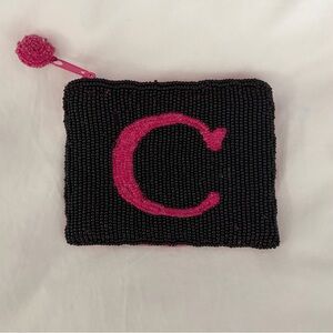 NWOT Aqua x Bloomingdale’s Beaded initial “C” Coin Purse, Sz 4.5”X 3.5”